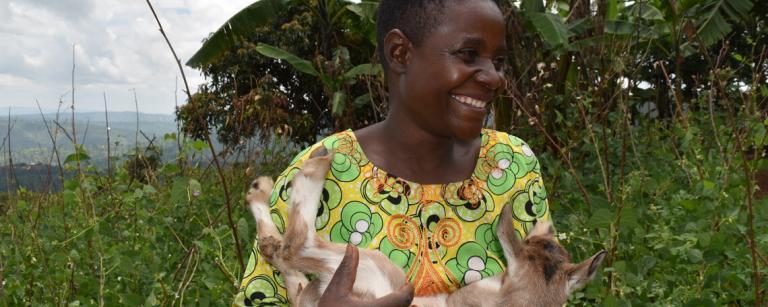 Godelieve holding her goat